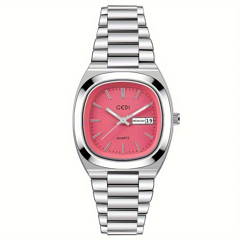 Women's Square Stainless Steel Watch with Quartz Movement Analog Calendar Date