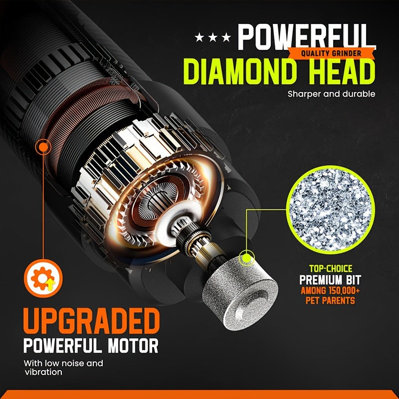 Pet Nail Grinder with 2 LED Lights, 5-Speed Rechargeable Electric Trimmer for Dogs