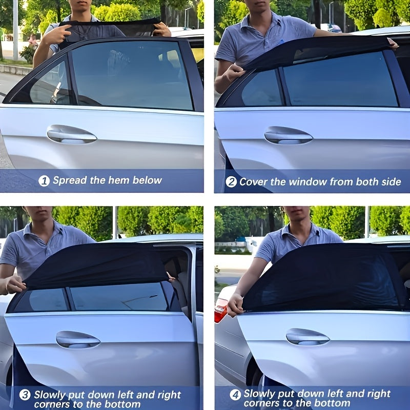 Универсальный комплект автомобильных солнцезащитных штор из 4-х частей, легкая установка с помощью липучки, предназначен для установки с левой стороны, изготовлен из прочного материала для поддержания прохлады в салоне и защиты личной жизни.