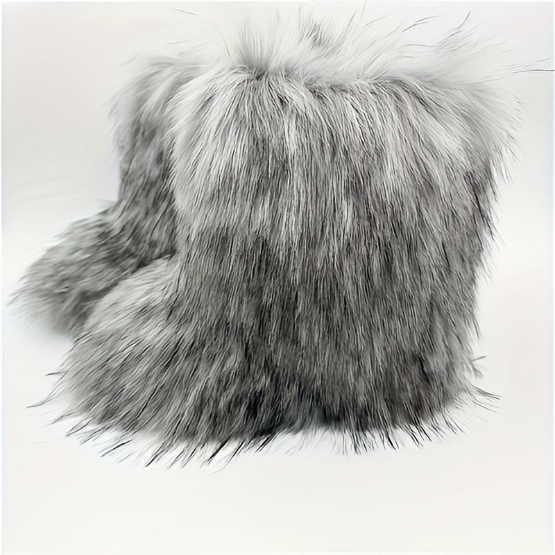 Женские зимние сапоги из искусственного меха до середины икры, плоская подошва, высокие, на шнуровке, теплые, с круглым носком