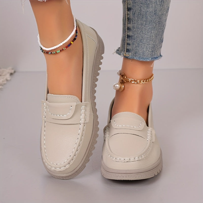 Women'S Black And Beige Slip-On Loafers Non-Slip Flat Shoes Fashionable