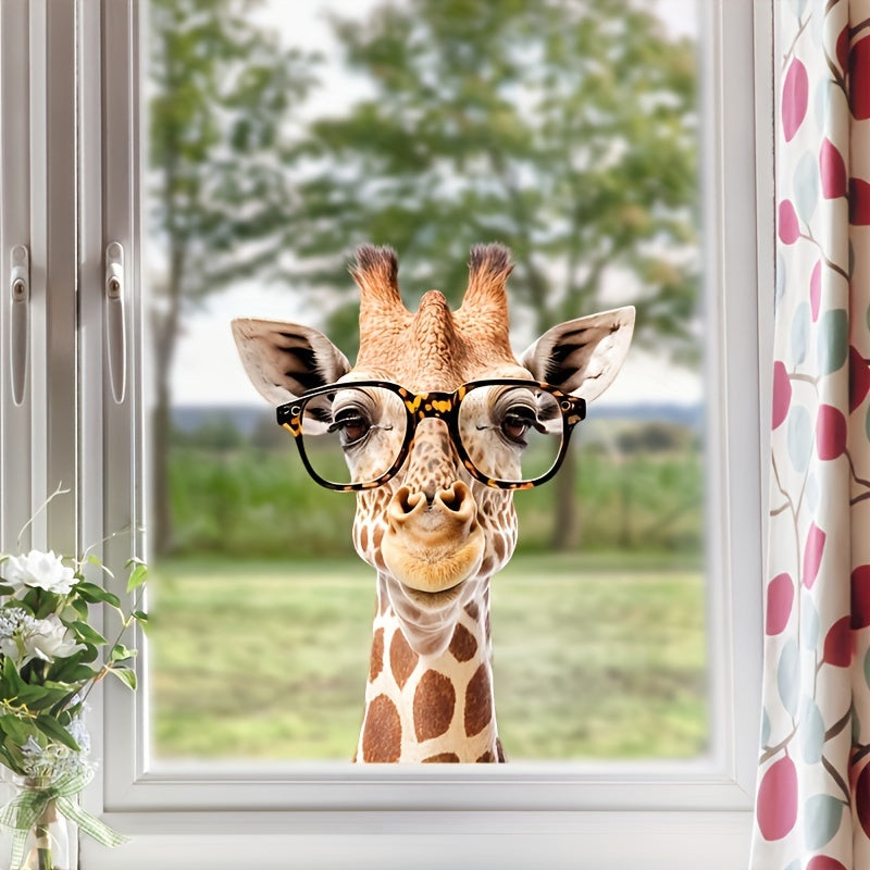 Giraffe Peeking Window Decal with Yellow Glasses Removable Wall Sticker for Bedroom Living Room Office