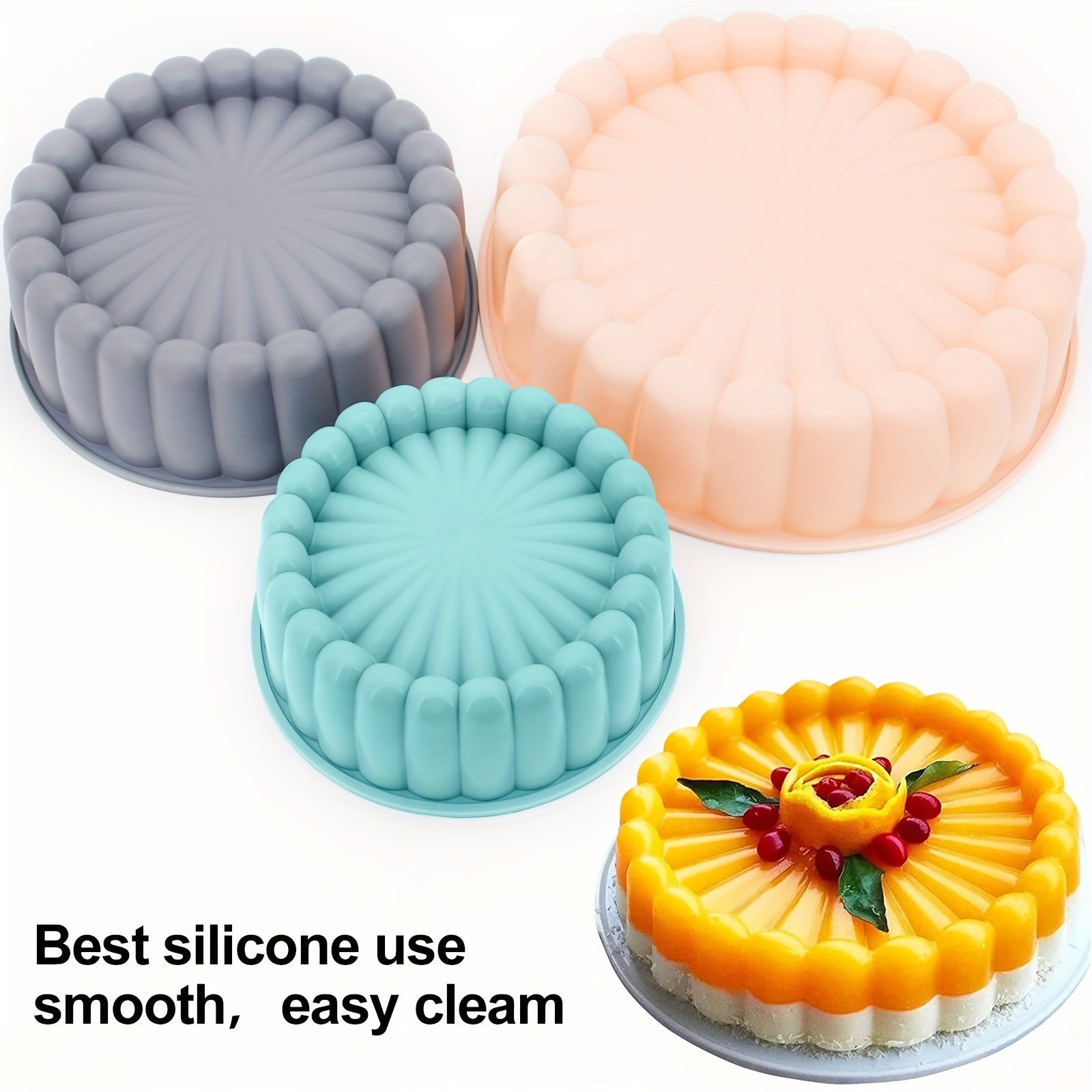 3-Piece Round Flower Cake Pan Set Nonstick Silicone Baking Molds for Weddings and Birthdays