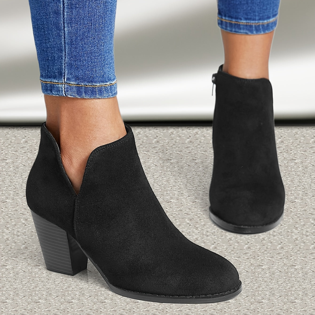 Women's Ankle Boots With Zipper Closure, High Block Heels, PU Lined