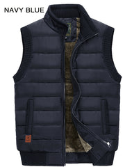 Men's Winter Vest Olive Green Zipper Fleece-Lined Casual Sleeveless Outerwear