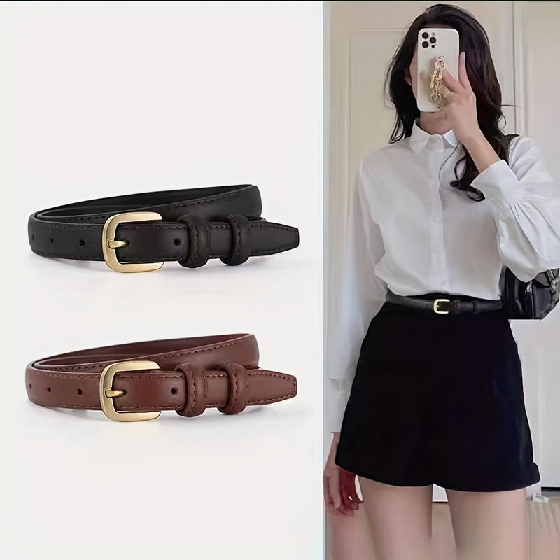 Women's Faux Leather Black Belt with Pin Buckle for Jeans Casual Stylish Waistband