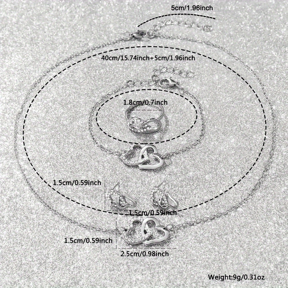 Women's 6-Piece Jewelry Set with Heart-Shaped Quartz Watch and Matching Accessories