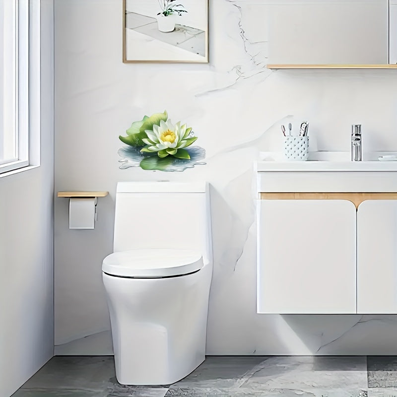 White Lotus Flower Wall Decal Self-Adhesive PVC Floral Sticker for Bathroom and Home Decor