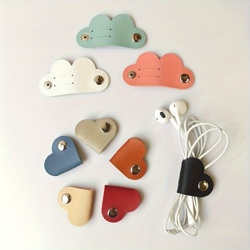 Heart-Shaped PVC Leather Cable Organizer Set for Headphones and Charging Cords