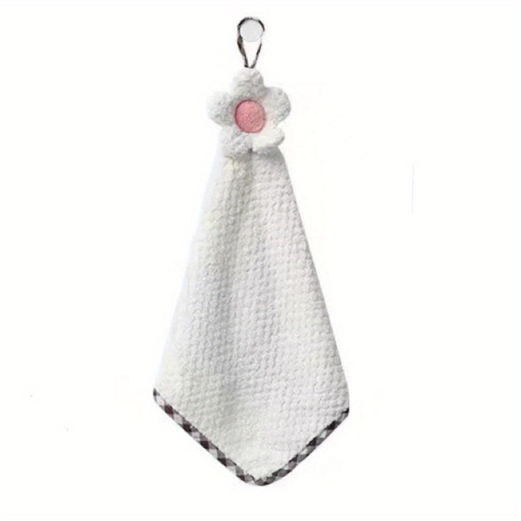 Decorative Crochet Flower Hand Towel Microfiber with Hanging Loop for Kitchen Bathroom Pink Mint Green White Brown