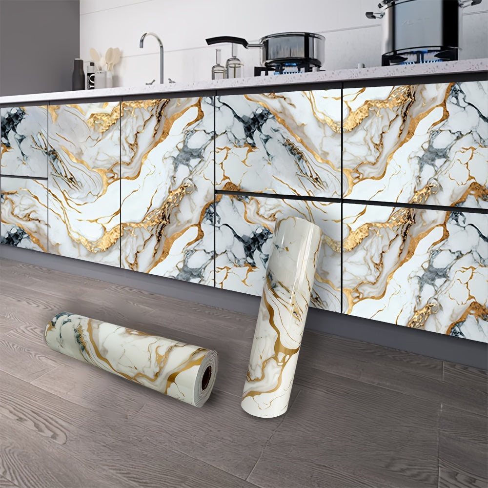 Waterproof Oil-Resistant Marble Pattern Aluminum Self-Adhesive Wallpaper for Walls in Living Rooms Kitchens Bathrooms