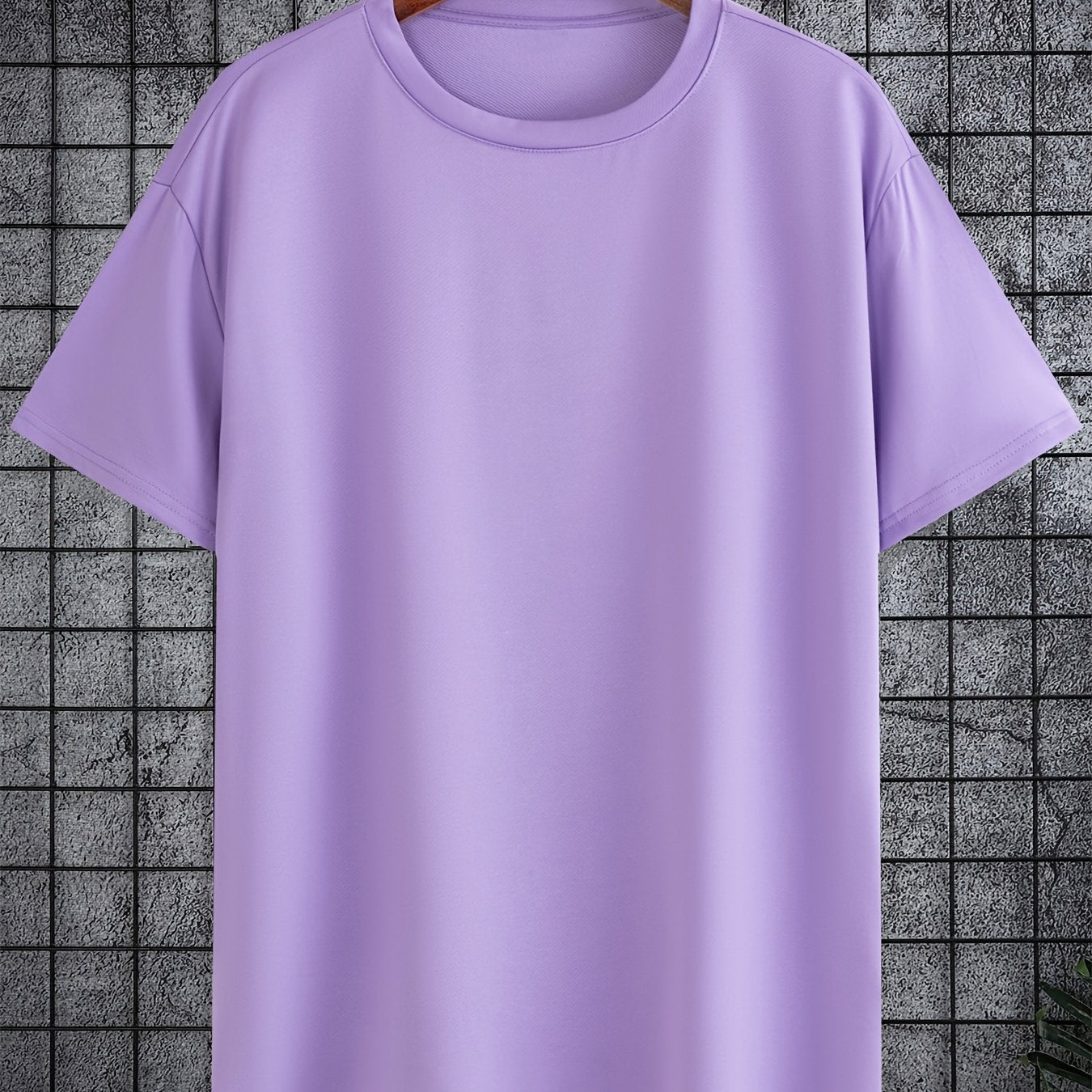 Мужская большая полиэстеровая однотонная футболка с круглым вырезом и короткими рукавами для лета