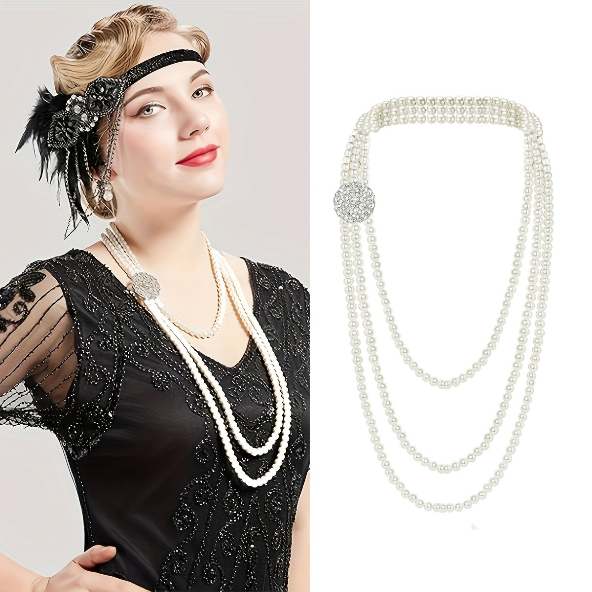 Faux Pearl Necklace 1920s Gatsby Style Bridal Wedding Accessory or Valentine's Gift