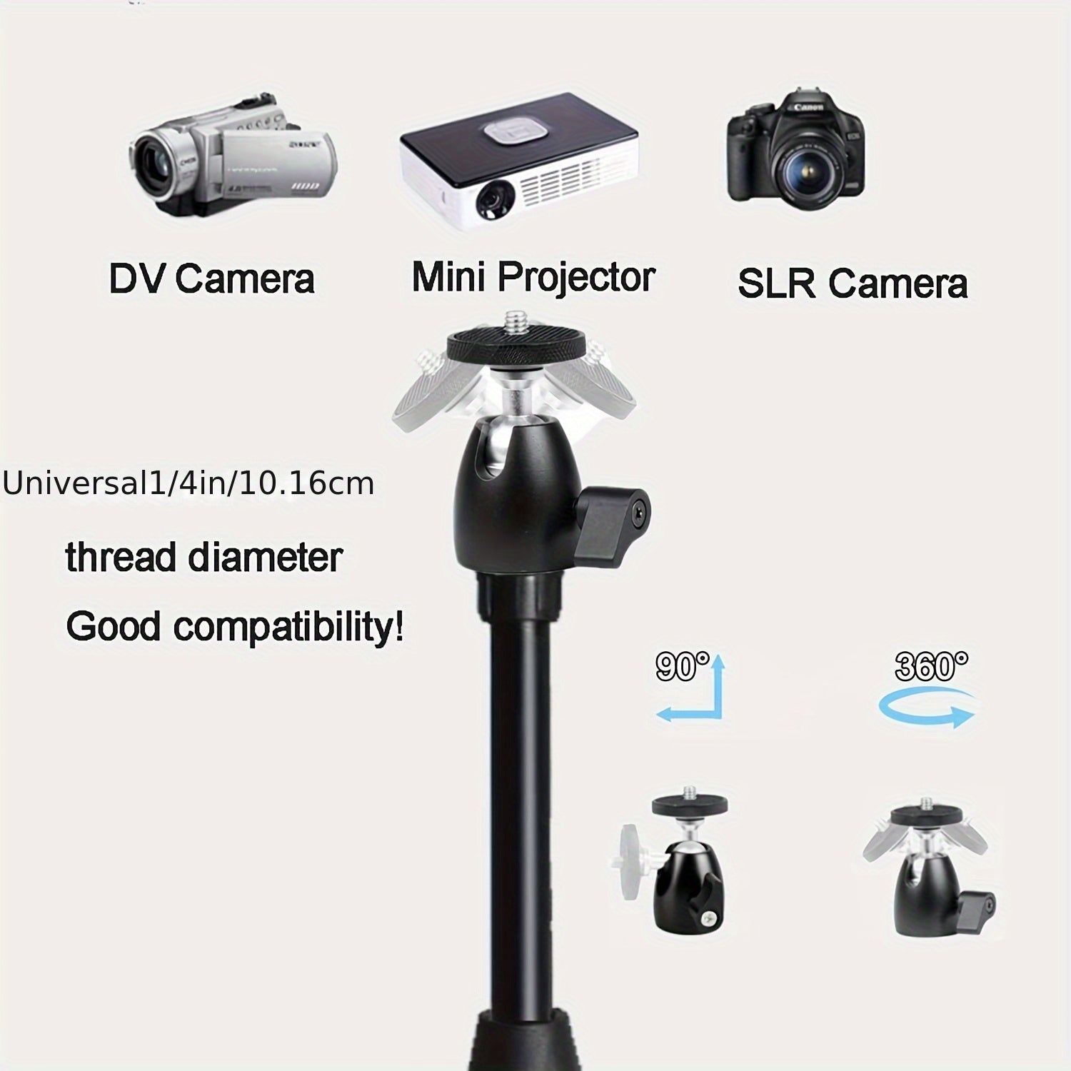 Mini Projector Tripod Stand with Adjustable Floor Height and 360° Rotating Ball Head