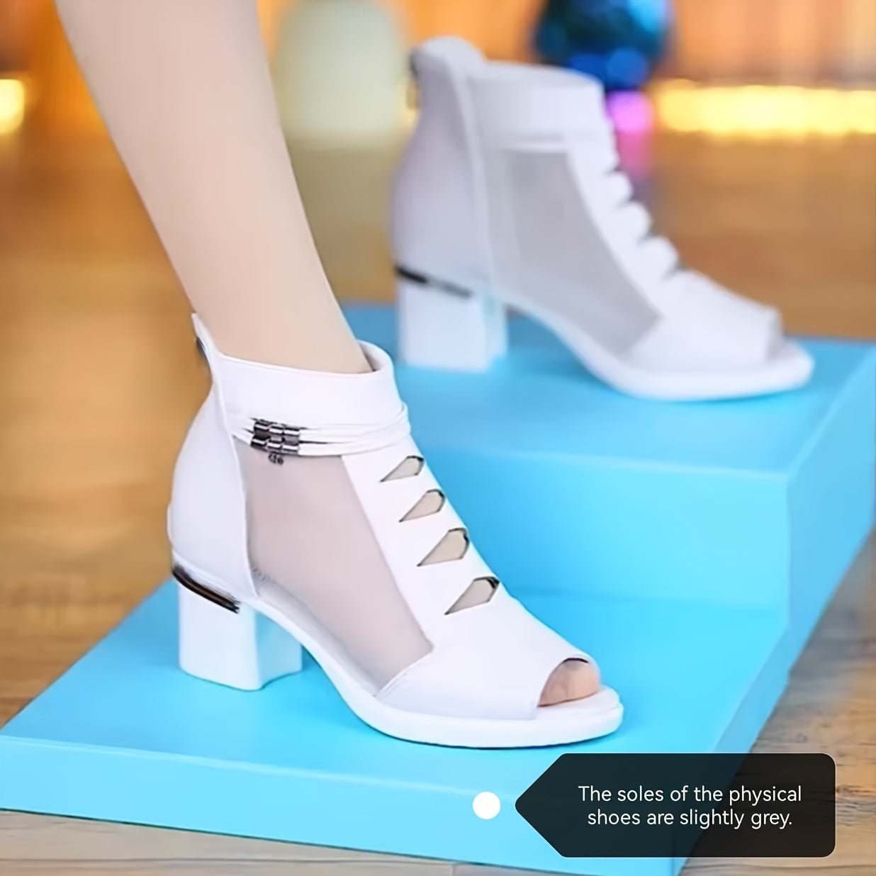 Women's Mesh Short Boots with Block Heel Open Toe Casual Summer Zipper