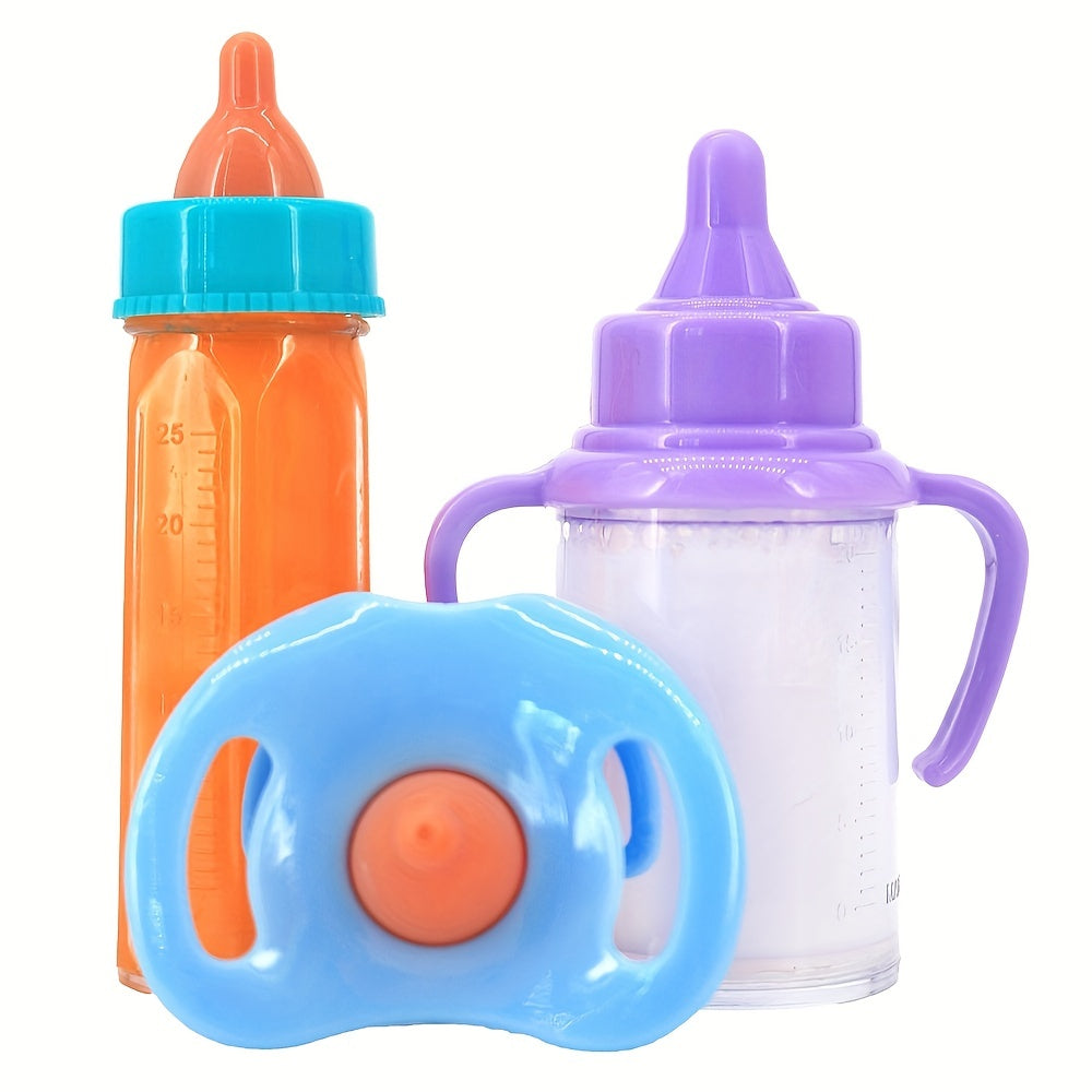 Baby Doll Feeding Set with Milk and Juice Bottles and Toy Pacifier for Kids