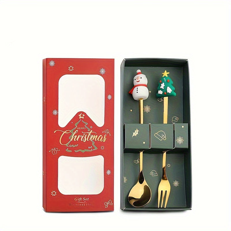 Christmas Themed Stainless Steel Flatware Set with Decorative Handles in Gift Box