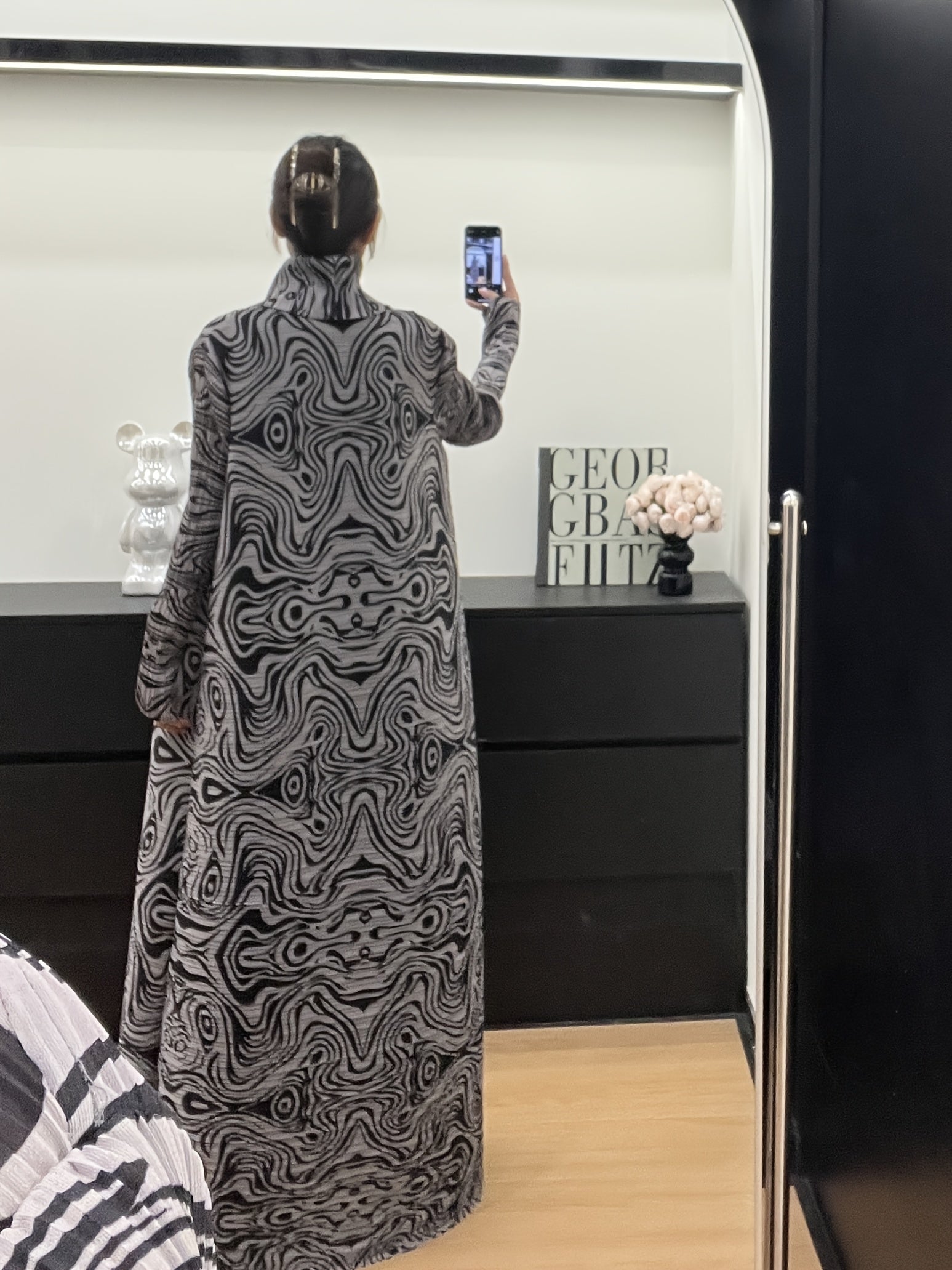 Women's Plus Size Abaya Lightweight Floral Pattern Black White Summer Dress