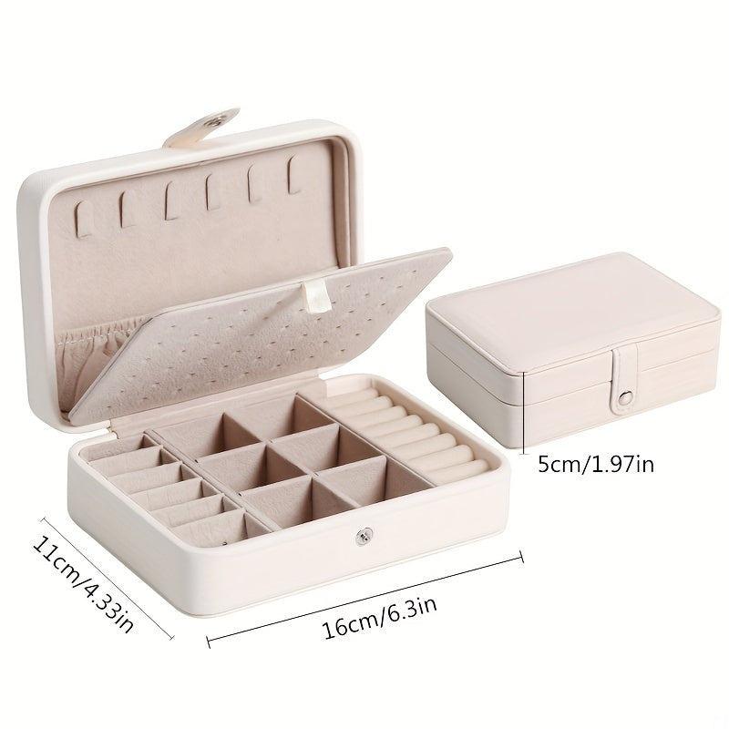 Leather Jewelry Box with Double Layers Mini Storage Case for Earrings Rings Necklaces