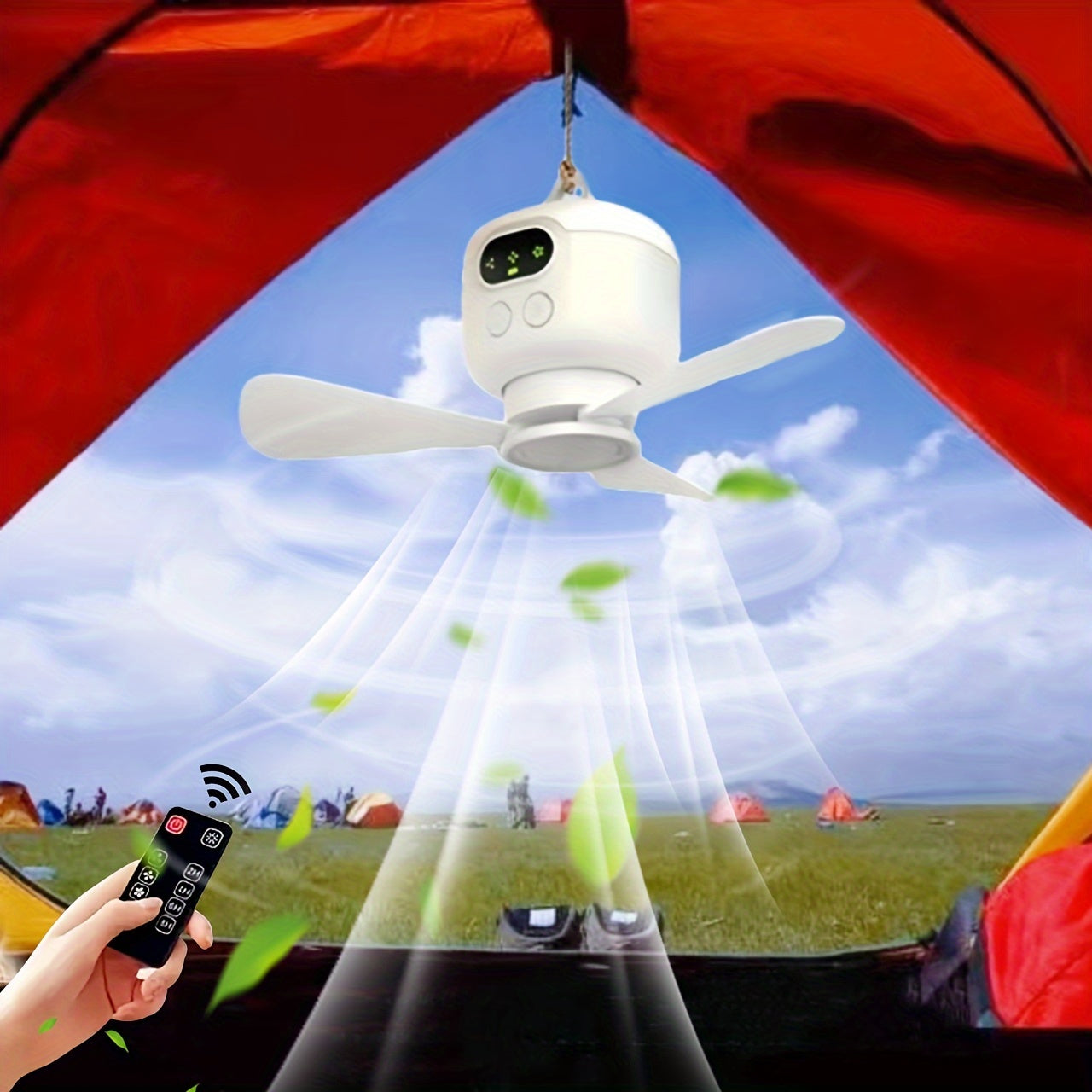 Rechargeable Camping Fan with Night Light, High Velocity, 3 Speed Settings, 12-Hour Battery Life