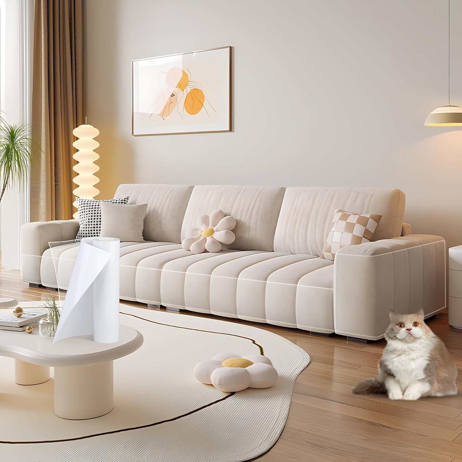 Transparent PVC Self-Adhesive Sofa Protector for Cats 299.72x29.97cm