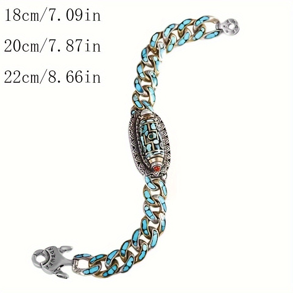 Men's Turquoise Silver Plated Copper Bracelet Punk Rock Non-Magnetic Jewelry