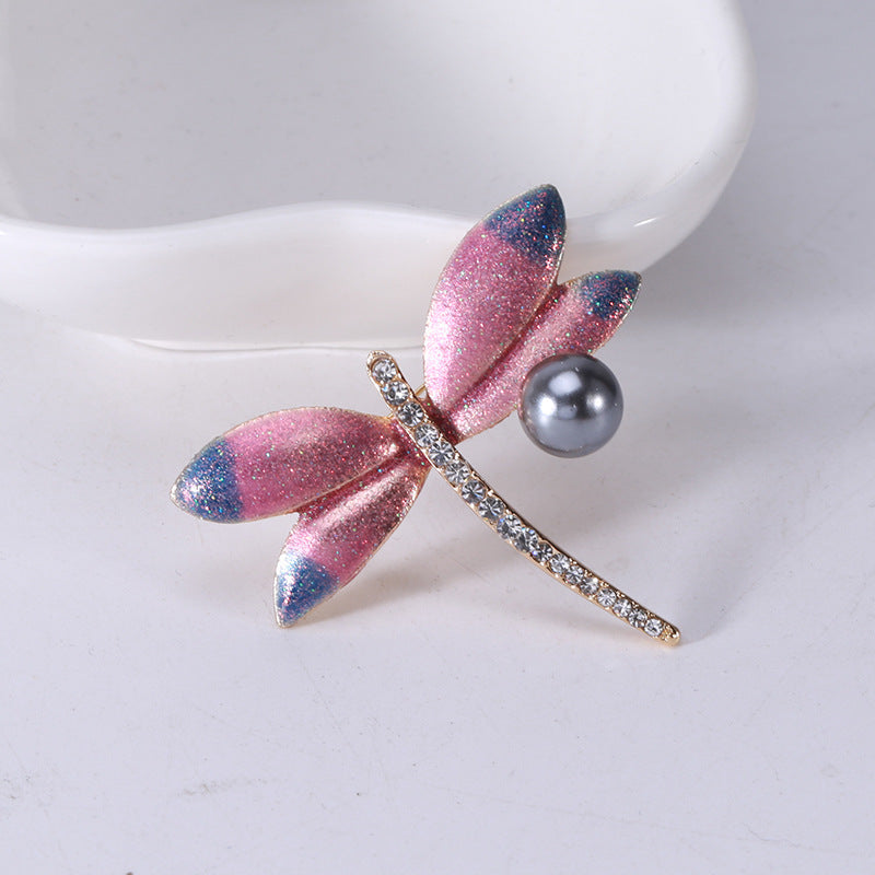 Elegant Dragonfly Brooch Pin with Imitation Pearl Animal Shape Fashion Accessory