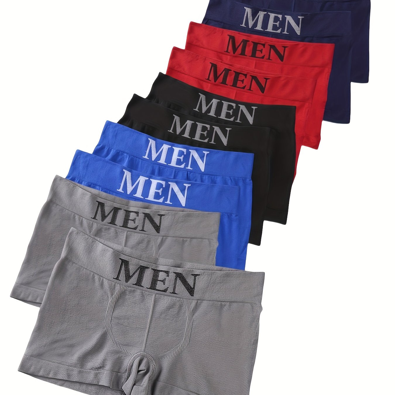 Men's Seamless Boxer Briefs 10-Pack Modal Spandex Alphabet Pattern Breathable Comfort