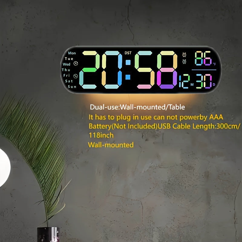 Digital Wall Clock with Remote Control 13.7 Inch Large LED Display Dual Alarms Auto Dimmable Night Light
