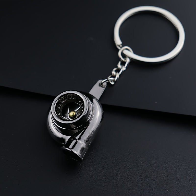 Unisex Metal Golden Turbocharged Keychain Car Modification Accessory