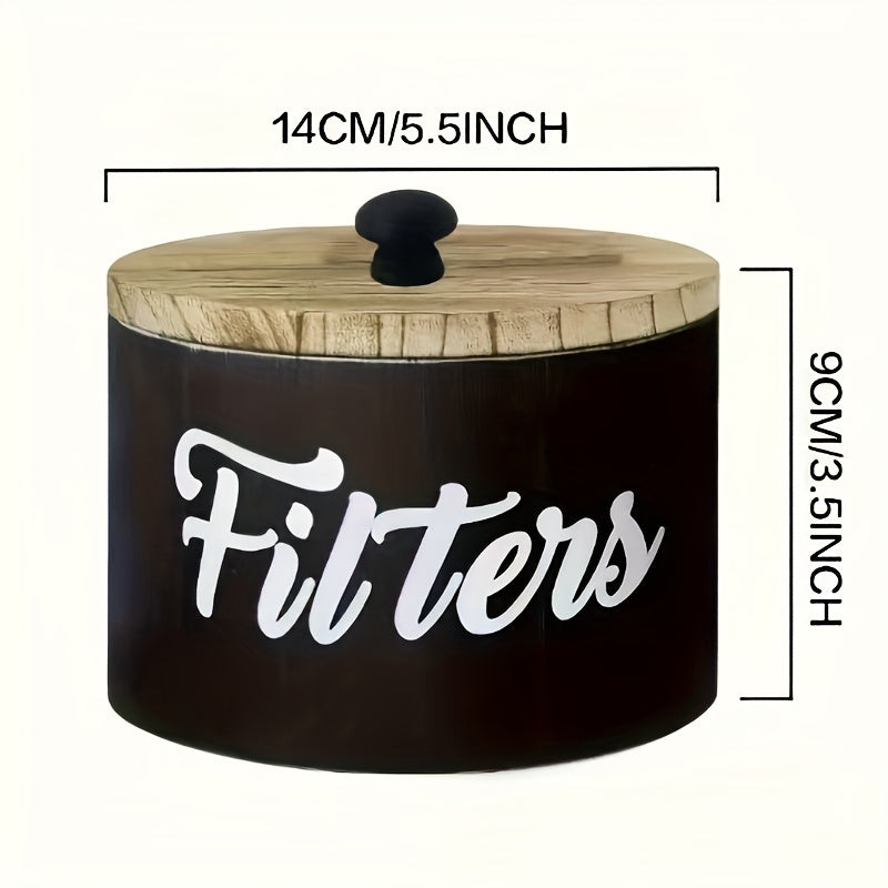 Rustic Coffee Filter Paper Storage Container with Wooden Lid Dustproof Organizer