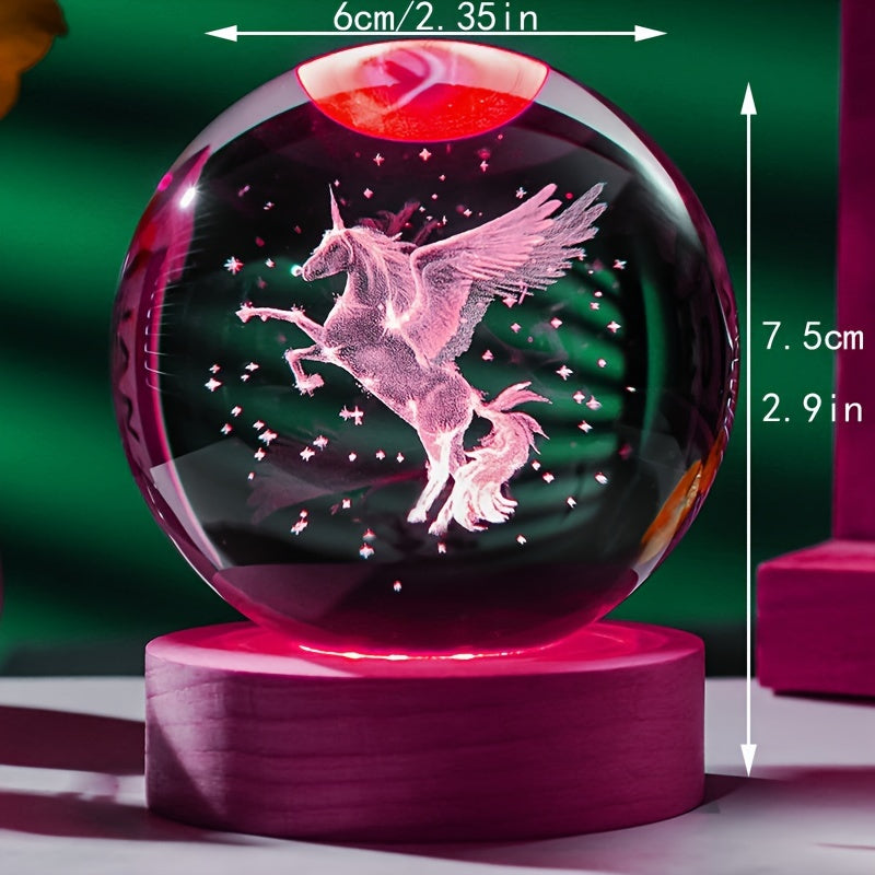3D Crystal Ball Night Light with LED Base USB Night Light Home Decor Gift