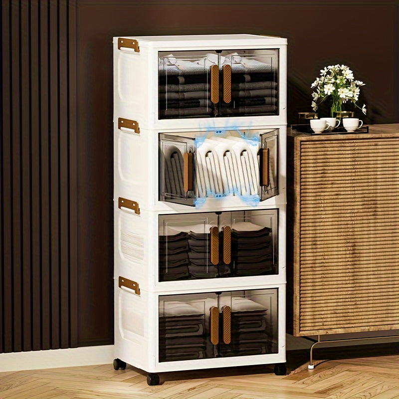 Складные пластиковые контейнеры для хранения на 5 уровней с крышками и колесами для шкафов, ванных комнат, офисов и общежитий.