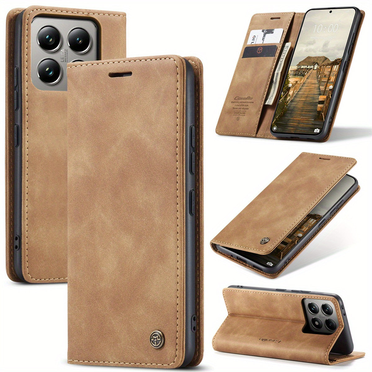 Faux Leather Flip Wallet Phone Case for Xiaomi 14T Pro and 14 with Card Holder and Kickstand
