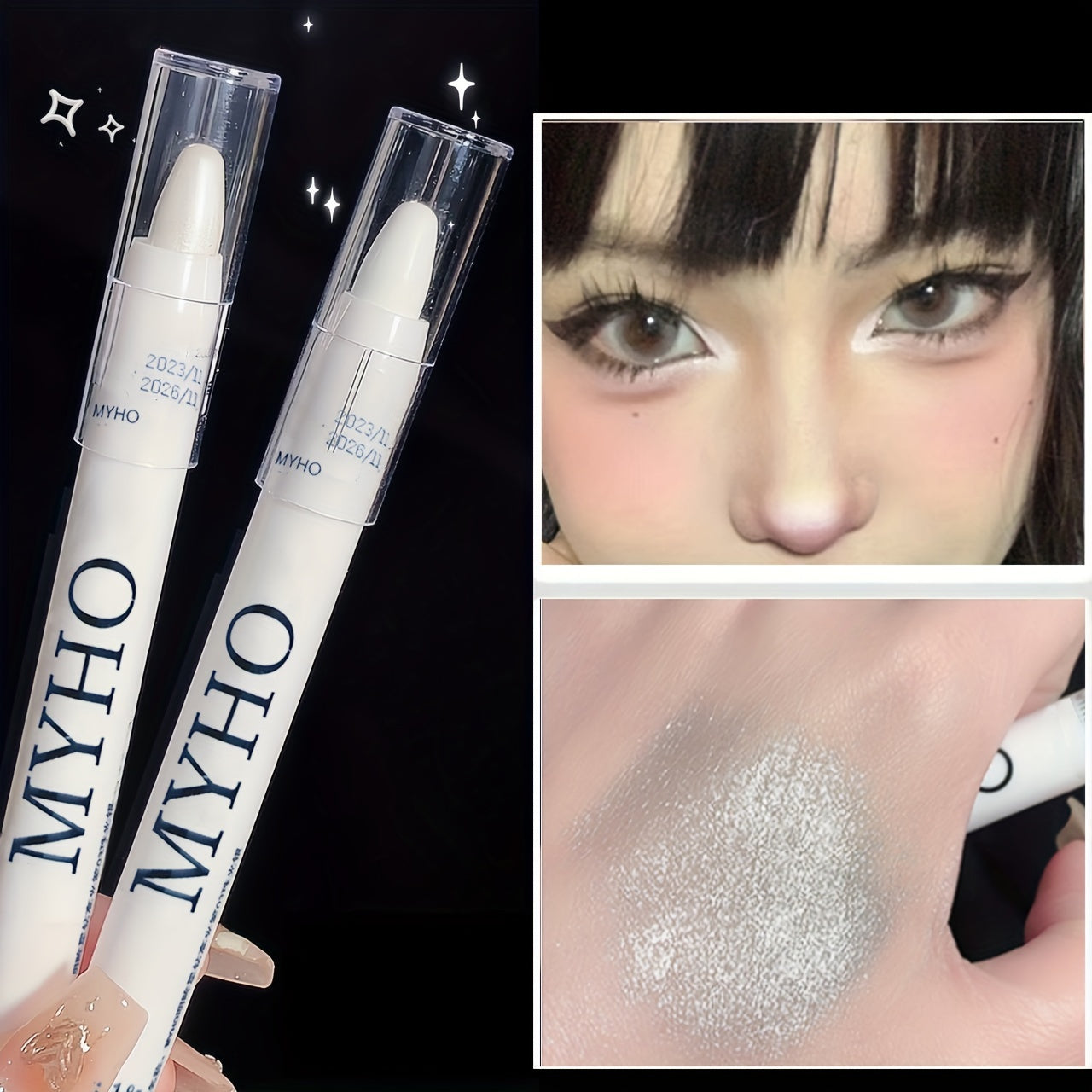 Lápiz de sombra de ojos con brillo para mujer, resaltador blanco a prueba de agua, mate, para maquillaje de ojos