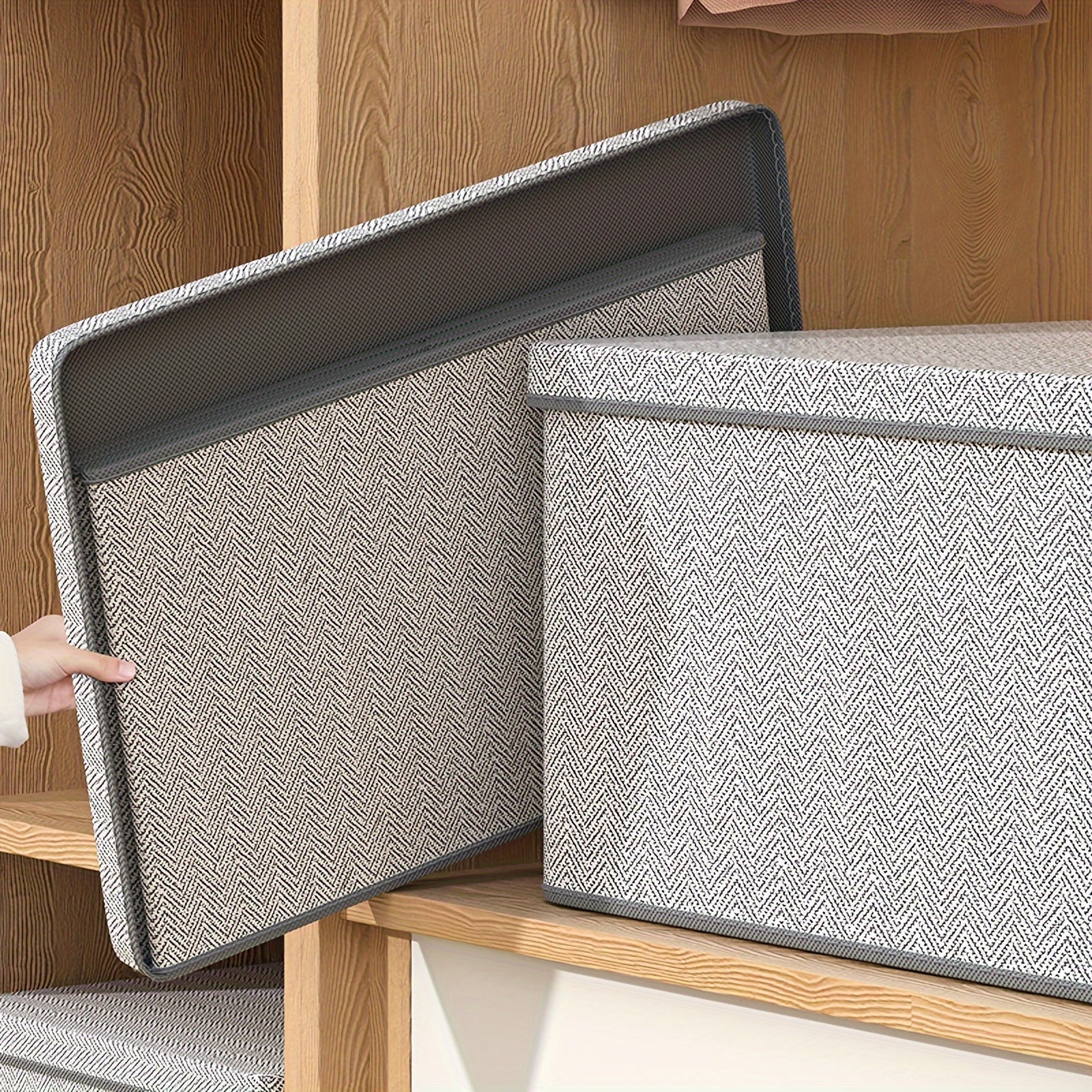 Non-Woven Fabric Storage Box with Lid Stackable Dustproof for Clothes Toys Snacks