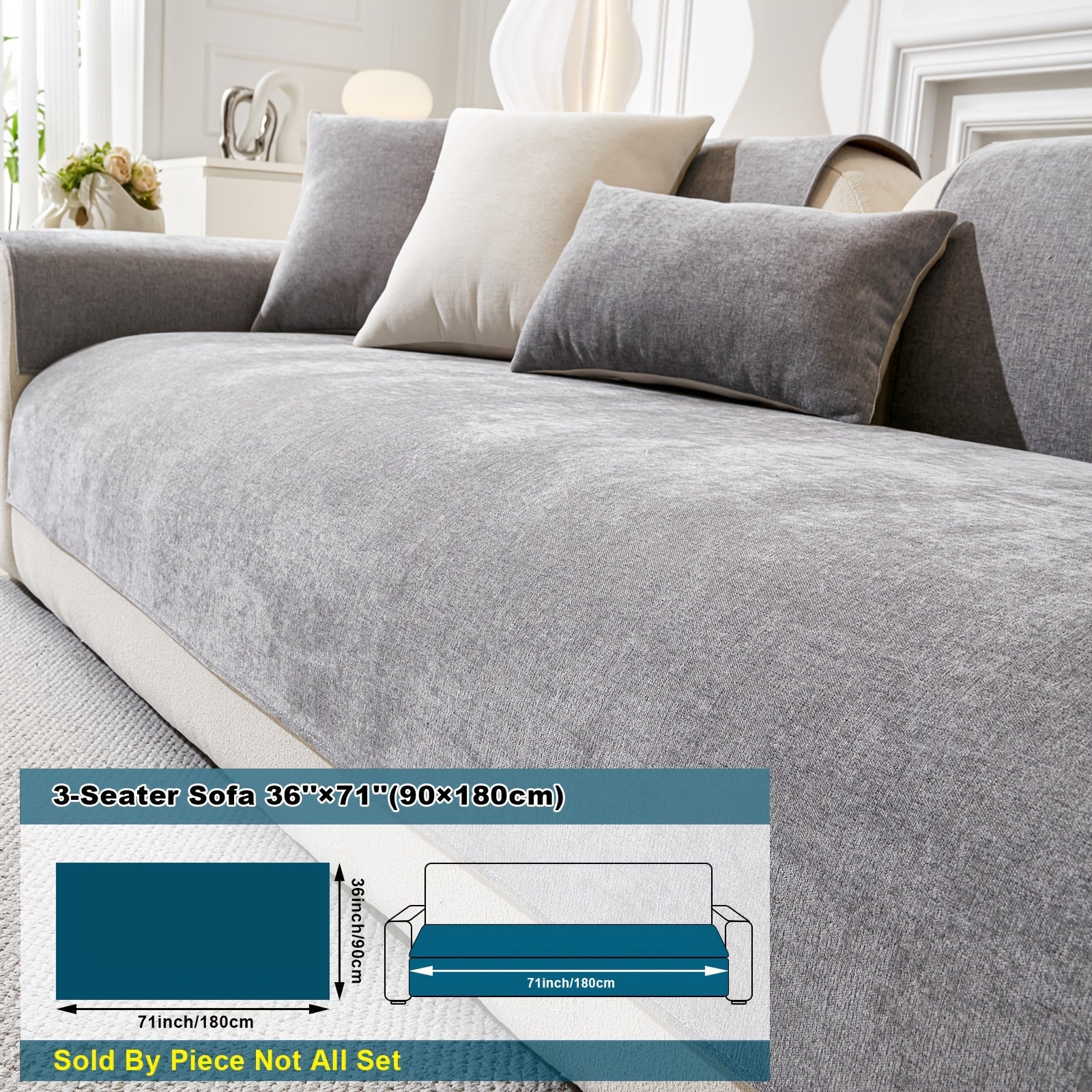 Chenille Sofa Cover Non-Slip Pet-Friendly All Seasons Fits 1-4 Seaters Light Beige