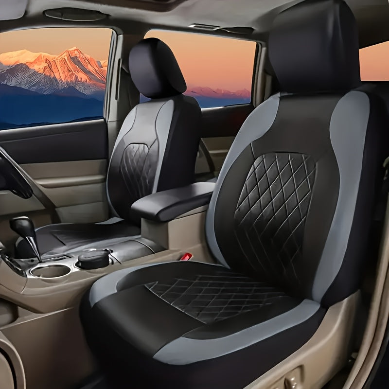 Universal PU Leather Car Seat Covers Full Set Breathable Airbag Compatible Fits Cars Trucks SUVs