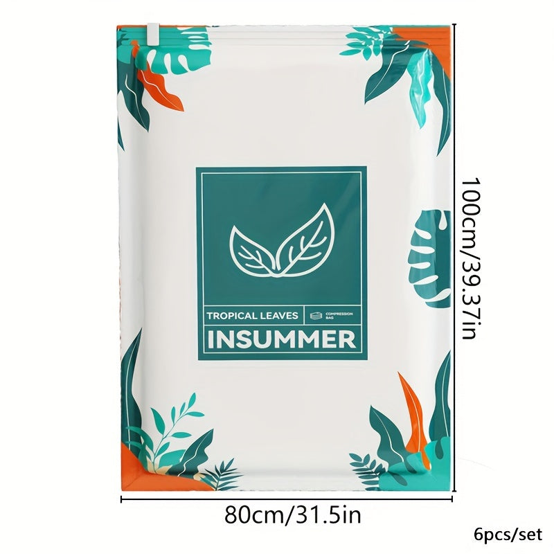 Bolsa de almacenamiento con compresión al vacío con patrón de hojas para ropa de cama, ropa, chaquetas de plumas, rectangular, manual, extracción de aire