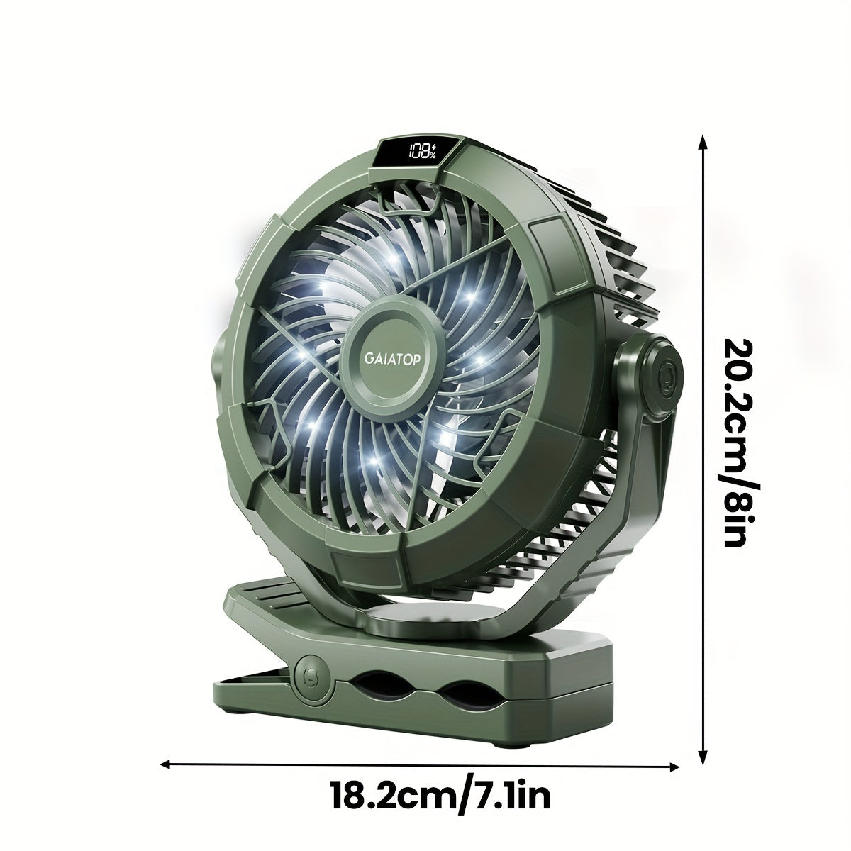 Compact Camping Fan with LED Lantern 4000mAh USB Rechargeable Quiet 360° Rotation