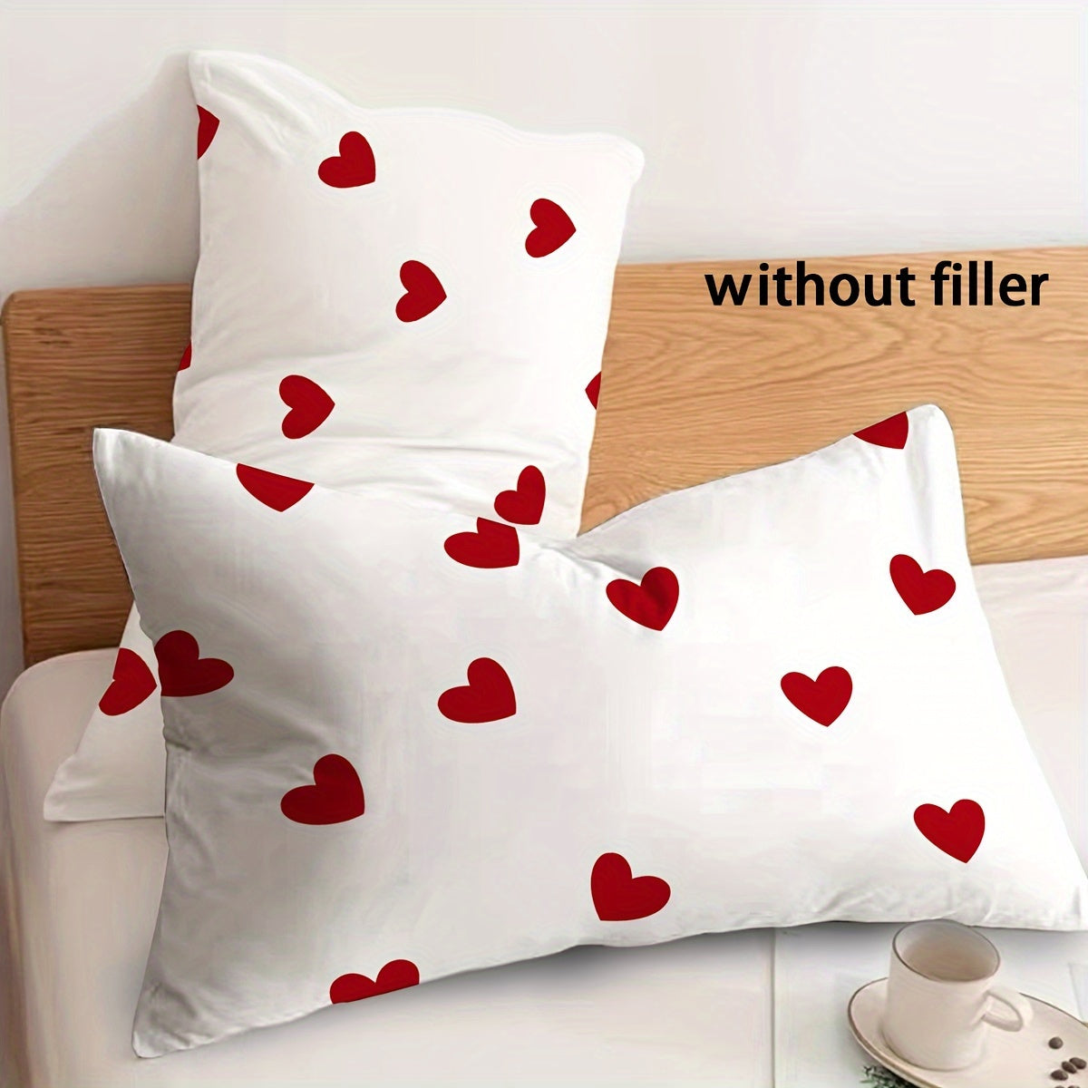 Set of 2 Love Pattern Brushed Pillowcases Soft Breathable Skin-Friendly Decorative Covers