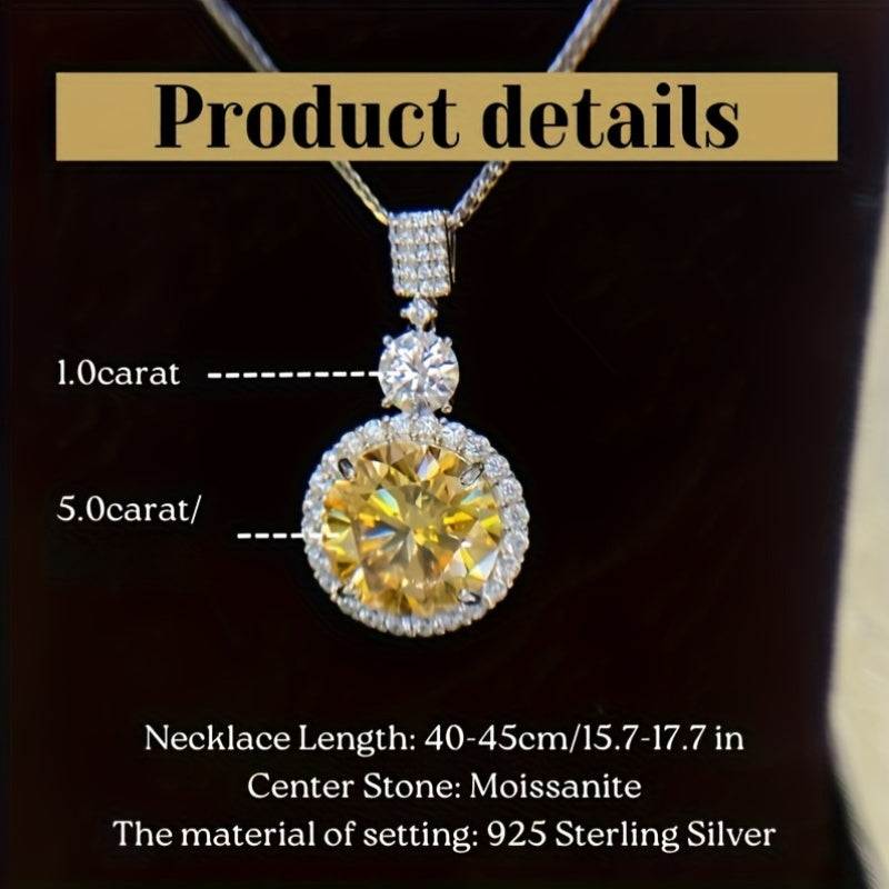 Yellow Moissanite Pendant Necklace 6.1ct 18K Gold Plated Sterling Silver Jewelry