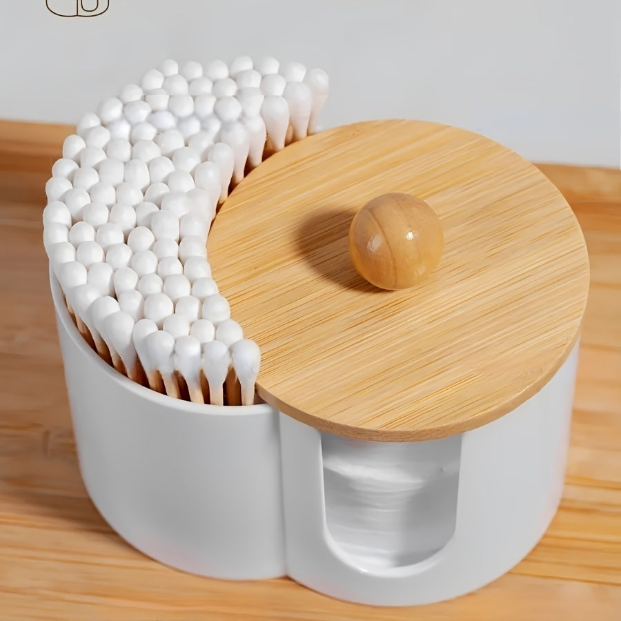 Cotton Swab Storage Box With Wooden Lid Double-Hole Canister