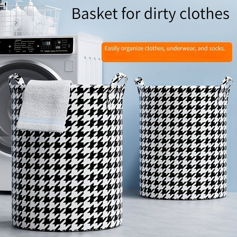 Large Capacity Foldable Laundry Basket Non-Woven Houndstooth Fabric Storage Hamper for Clothes and Toys