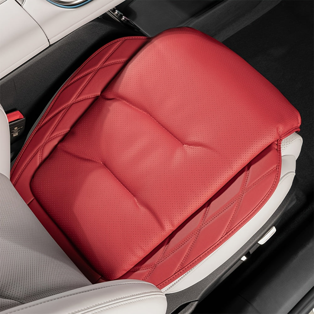 Luxury Nappa Leather Car Seat Cushion Black Breathable All-Season Front Seat Pad