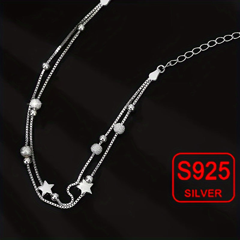 Zamonaviy va ko'p funksiyali ayollar uchun bangle - Double-layer Star Bracelet, yozgi plyaj uchun mukammal aksessuar. Gipoallergik S925 kumushdan tayyorlangan, bu 2.9g bo'lak sovg'a qilish, kundalik kiyish, to'y ziyofatlari, plyaj ta'tillari va