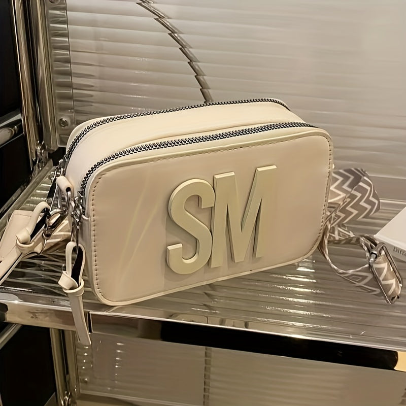 Women's Quilted Monogram Camera Bag in Black Beige Pink Khaki with Zipper Closure