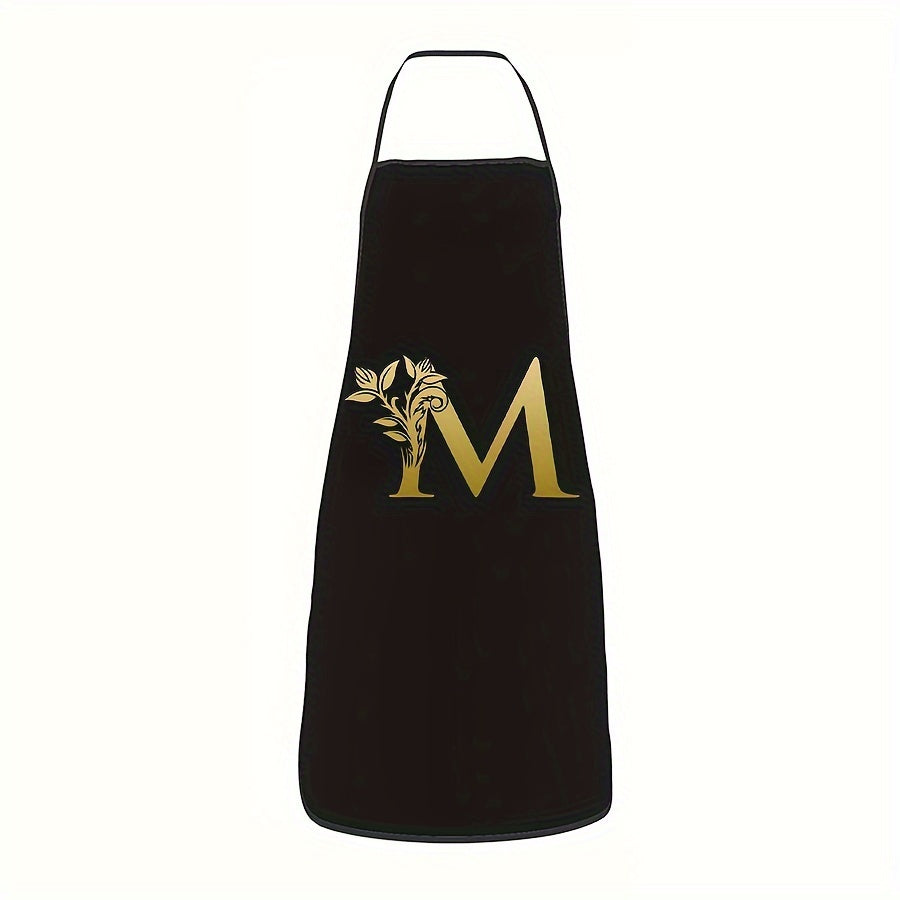 Golden Letter Printed Oil-Proof Kitchen Apron for Home Cooking