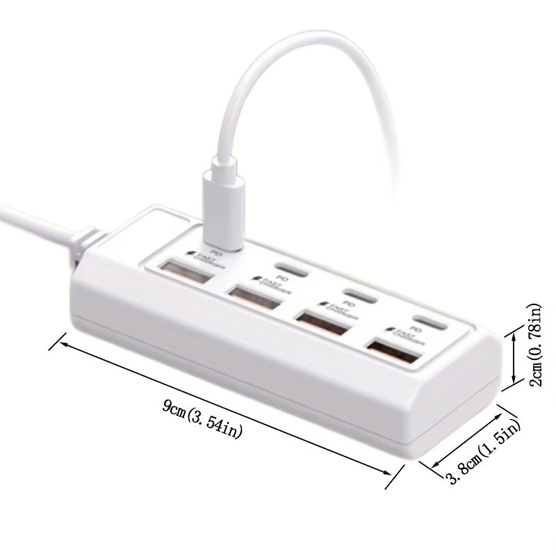 8-Port USB Hub with 4 USB and 4 Power Delivery Ports 25W Fast Charging for Laptops Tablets and Smartphones