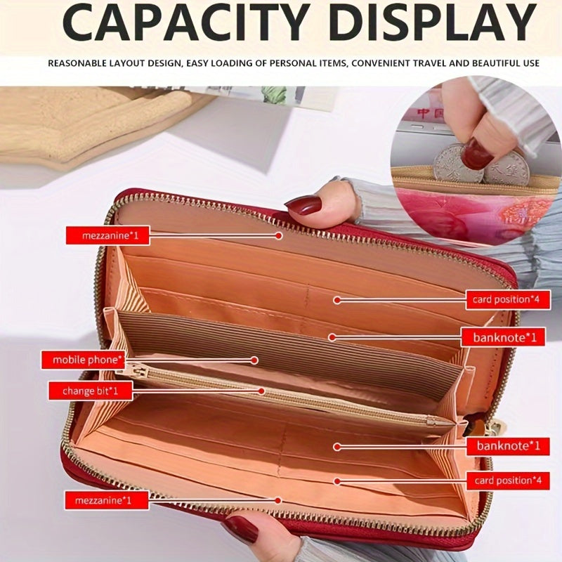 Women's Quilted Faux Leather Clutch Wallet with Wristlet in Red Black Burgundy